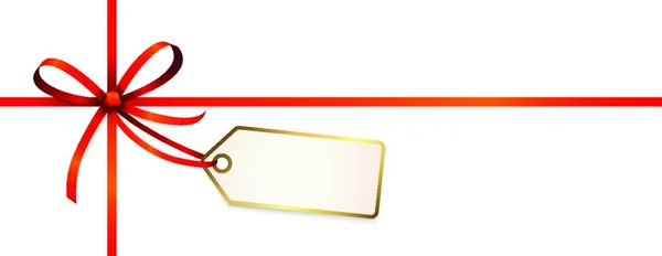 Eps Ilustração Vetorial Arco Fita Cor Vermelha Com Tag Pendurada — Vetor de Stock