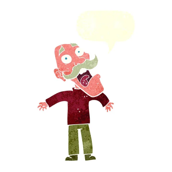 Hombre Viejo Aterrorizado Dibujos Animados Con Burbuja Del Habla — Vector de stock