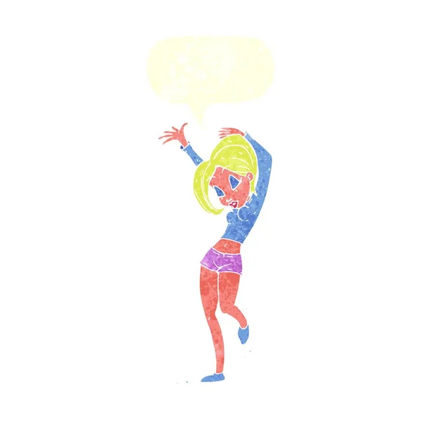 Dibujos Animados Mujer Bonita Bailando Con Burbuja Del Habla — Archivo Imágenes Vectoriales