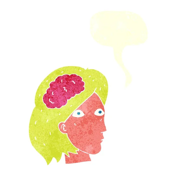 Dessin Animé Tête Féminine Avec Symbole Cerveau Avec Bulle Vocale — Image vectorielle