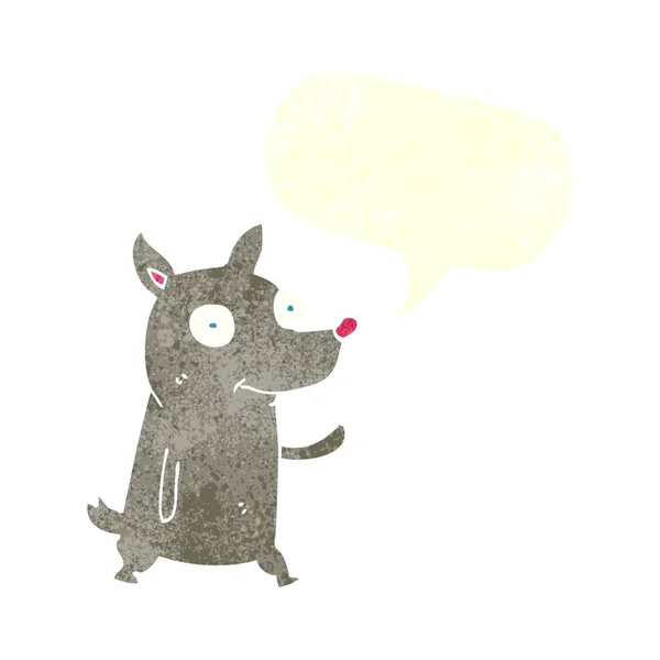Karikatur Kleiner Hund Winkt Mit Sprechblase — Stockvektor