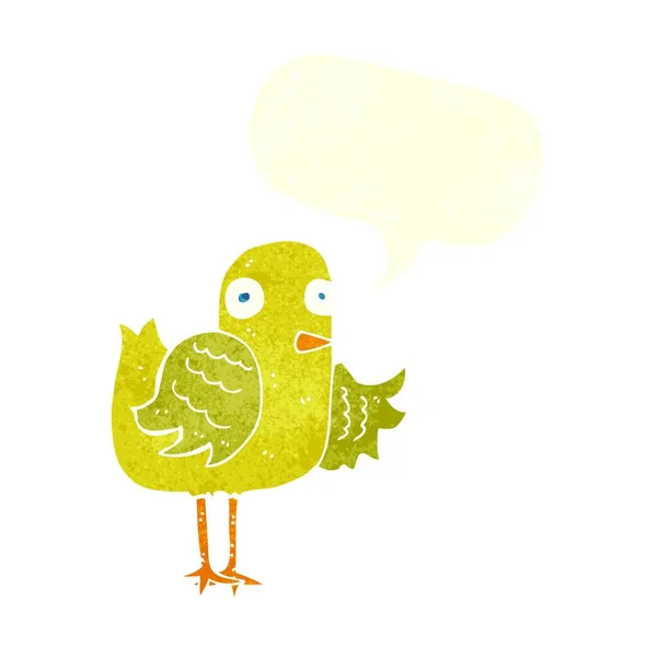 Desenho Animado Pássaro Acenando Asa Com Bolha Fala — Vetor de Stock