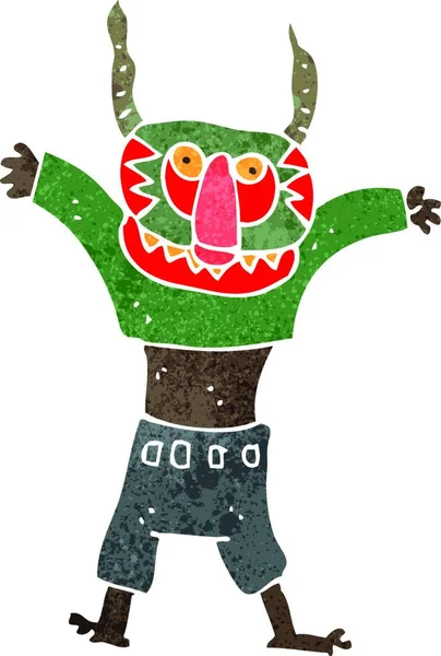 戴部族面具的复古卡通人物 — 图库矢量图片