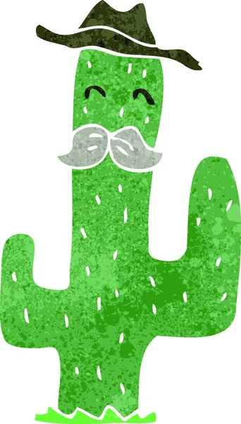 Retrò Cartone Animato Cactus Illustrazione Sfondo Bianco — Vettoriale Stock