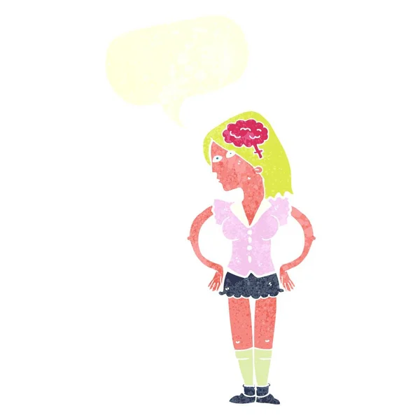 Dessin Animé Femme Intelligente Avec Bulle Parole — Image vectorielle
