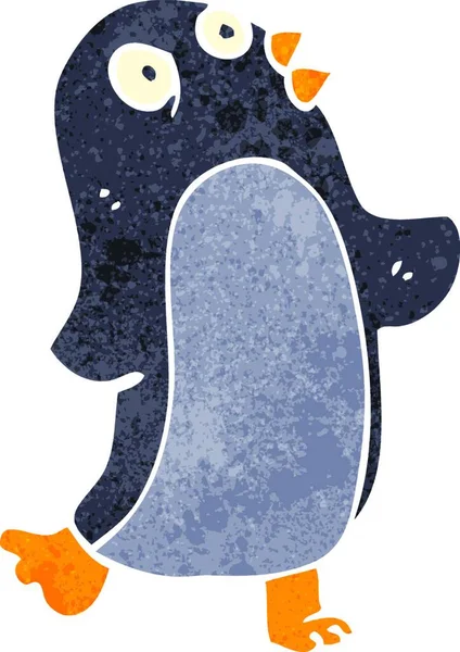 Retro Kreskówka Pingwin Ilustracja Białym Tle — Wektor stockowy