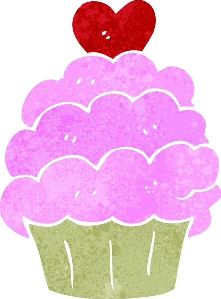 Retro Rajzfilm Rózsaszín Cupcake — Stock Vector