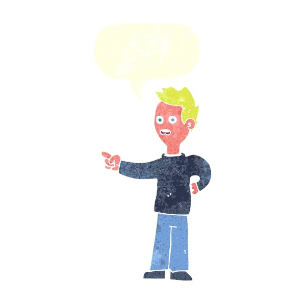 Κινουμένων Σχεδίων Σοκαρισμένος Αγόρι Δείχνει Φούσκα Ομιλία — Διανυσματικό Αρχείο