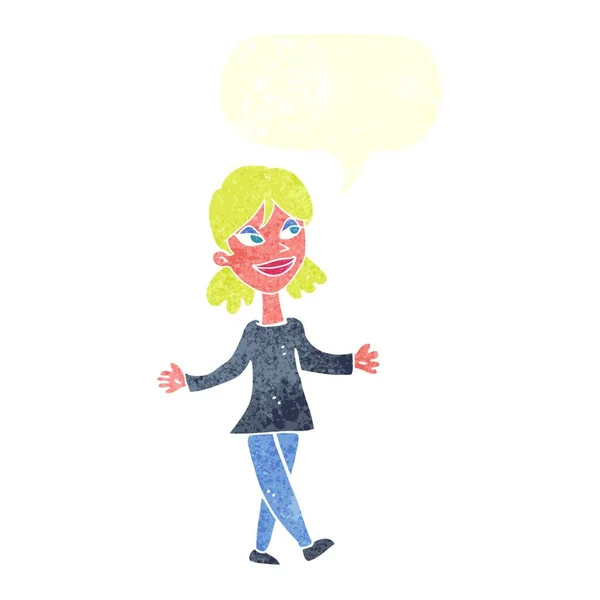 Mujer Dibujos Animados Sin Preocupaciones Con Burbuja Del Habla — Archivo Imágenes Vectoriales