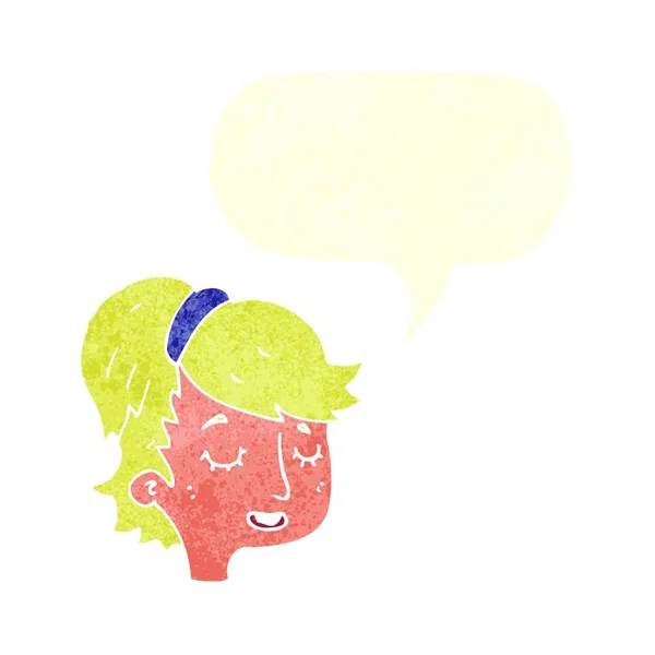 Cartoon Mooi Vrouwelijk Gezicht Met Spraakbel — Stockvector