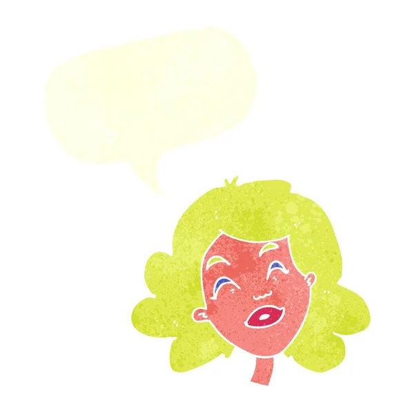 Dibujos Animados Cara Femenina Feliz Con Burbuja Habla — Vector de stock