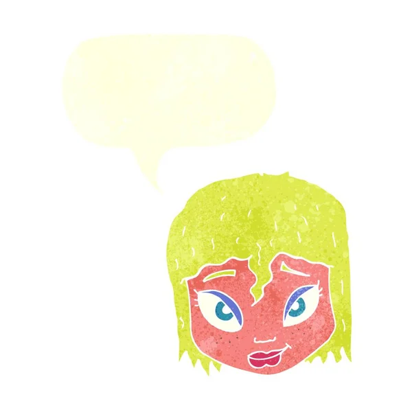 Karikatur Weibliches Gesicht Mit Sprechblase — Stockvektor