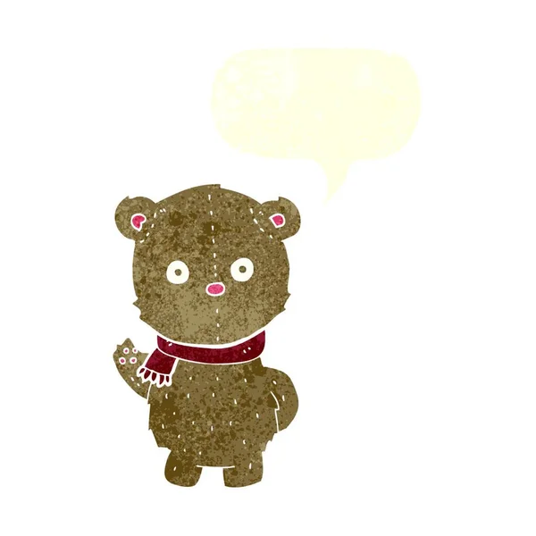 Cartoon Teddybär Trägt Schal Mit Sprechblase — Stockvektor