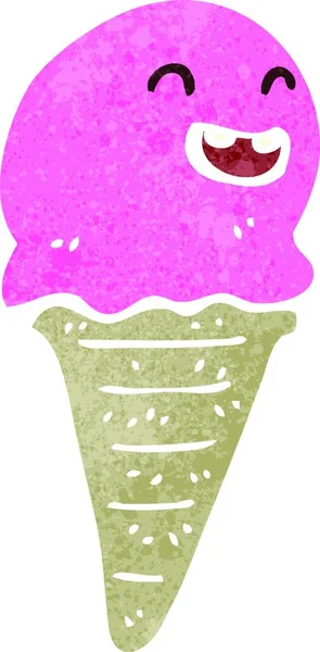 Crème Glacée Dessin Animé Rétro Cône — Image vectorielle
