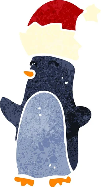 Ретро Мультфільм Смішний Різдвяний Пінгвін — стоковий вектор