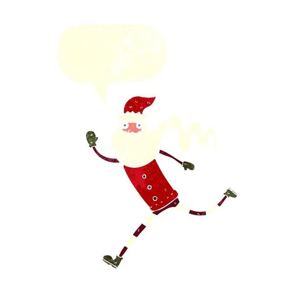 Cartoon Läuft Weihnachtsmann Mit Sprechblase — Stockvektor