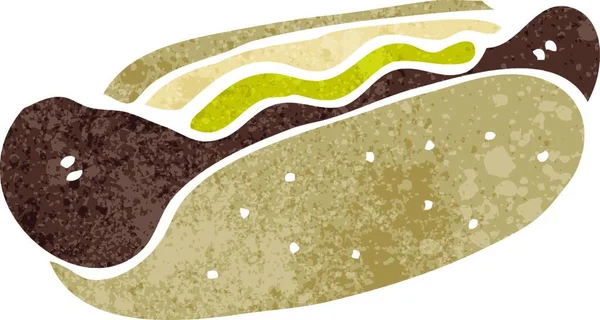 Retro Cartone Animato Hotdog Illustrazione Sfondo Bianco — Vettoriale Stock