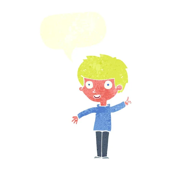 Cartoon Junge Mit Idee Mit Sprechblase — Stockvektor