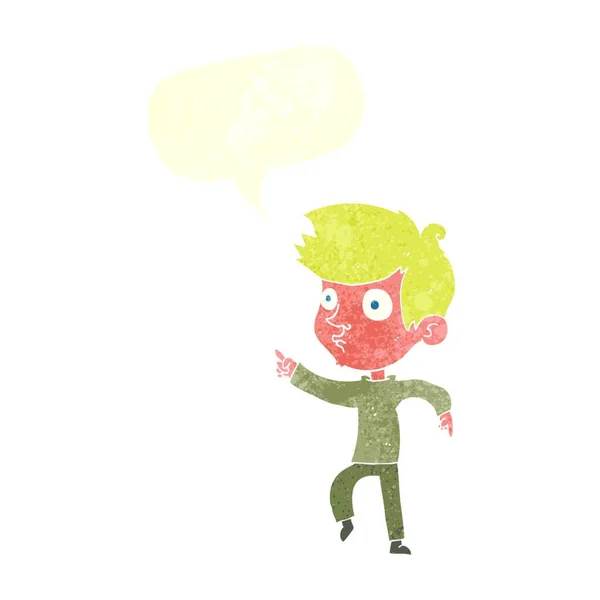 Cartoon Pointing Boy Speech Bubble — Stock Vector