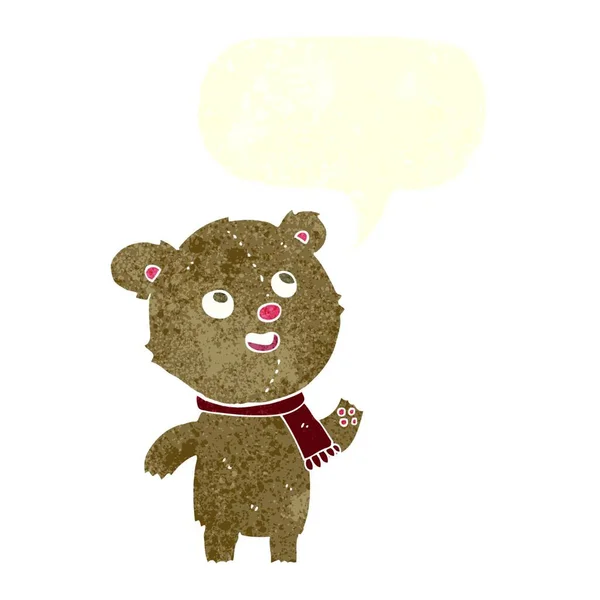 Cartoon Teddybär Trägt Schal Mit Sprechblase — Stockvektor