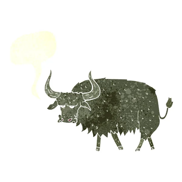 Dibujos Animados Vaca Peluda Molesta Con Burbuja Habla — Archivo Imágenes Vectoriales