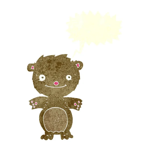 Desenho Animado Pequeno Ursinho Feliz Com Bolha Fala — Vetor de Stock