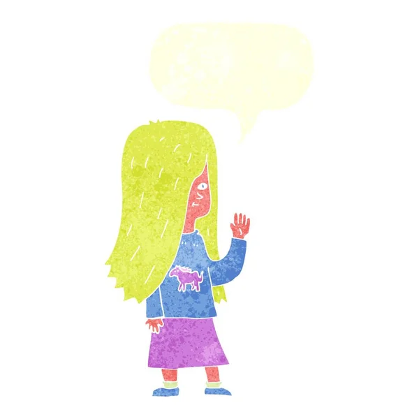 Çizgi Film Kızı Midilli Gömlekli Konuşma Balonuyla Sallıyor — Stok Vektör