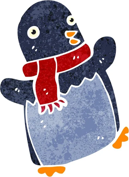 Ретро Мультфільм Різдвяний Пінгвін — стоковий вектор