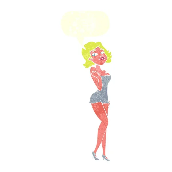 Dibujos Animados Mujer Atractiva Vestido Corto Con Burbuja Del Habla — Archivo Imágenes Vectoriales