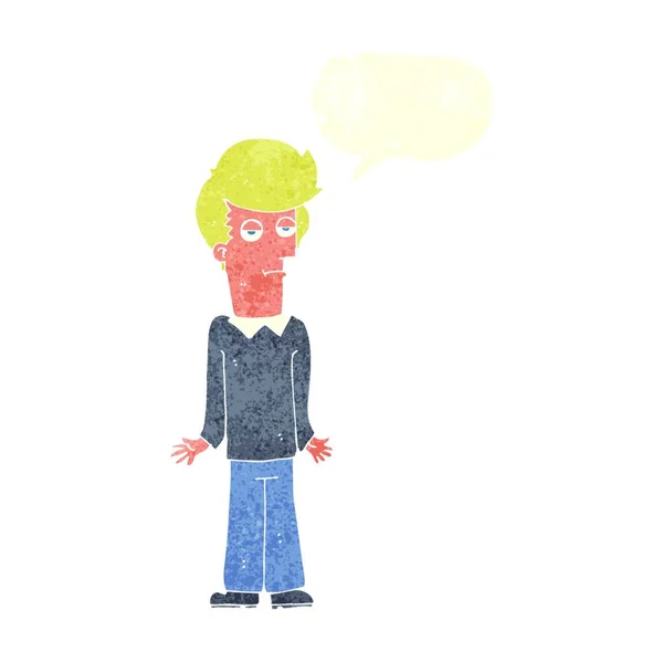 Kartun Orang Bosan Bahu Mengangkat Dengan Gelembung Bicara - Stok Vektor