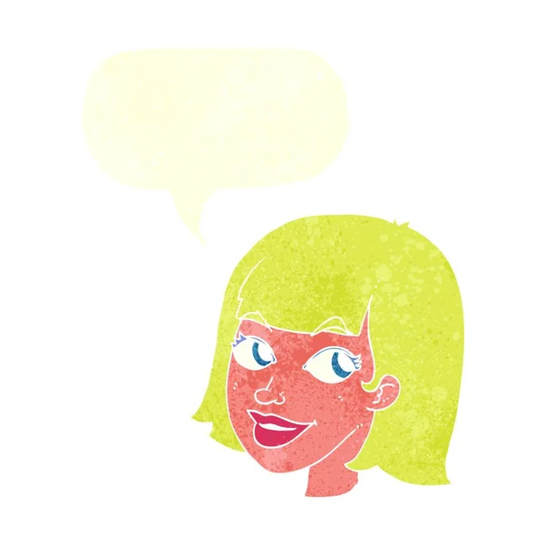 Karikatur Glückliches Weibliches Gesicht Mit Sprechblase — Stockvektor