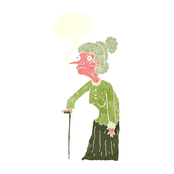 Dibujos Animados Anciana Con Burbuja Del Habla — Vector de stock