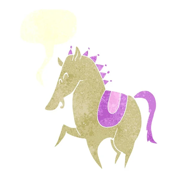 Desenho Animado Prancing Cavalo Com Bolha Fala — Vetor de Stock