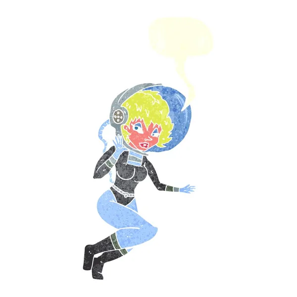 Mujer Del Espacio Dibujos Animados Con Burbuja Habla — Archivo Imágenes Vectoriales