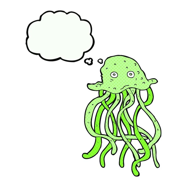 Cartoon Octopus Met Gedachte Zeepbel — Stockvector