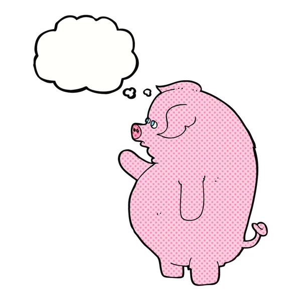 Karikatur Fettes Schwein Mit Gedankenblase — Stockvektor
