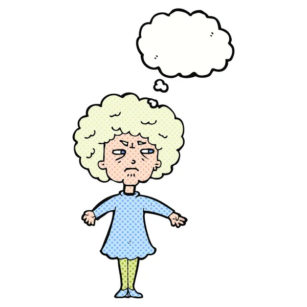Καρτούν Πικρή Ηλικιωμένη Γυναίκα Φούσκα Σκέψης — Διανυσματικό Αρχείο