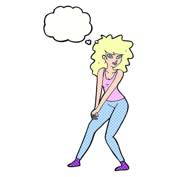 Cartoon Woman Posing Thought Bubble — Stock Vector