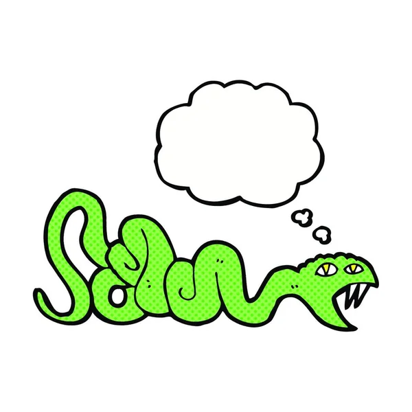 Serpente Cartone Animato Con Bolla Pensiero — Vettoriale Stock