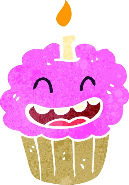 Cupcake Dessin Animé Rétro Avec Visage — Image vectorielle