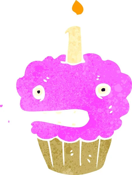 Cupcake Cartone Animato Retrò Con Faccia — Vettoriale Stock