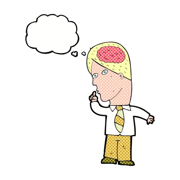 Düşünce Baloncuğu Olan Büyük Beyinli Karikatür Işadamı — Stok Vektör