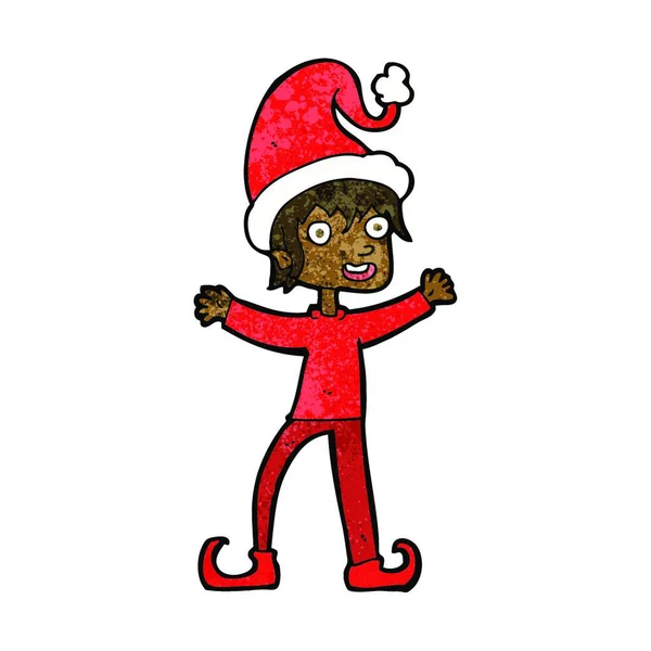Dessin Animé Excité Elfe Noël — Image vectorielle