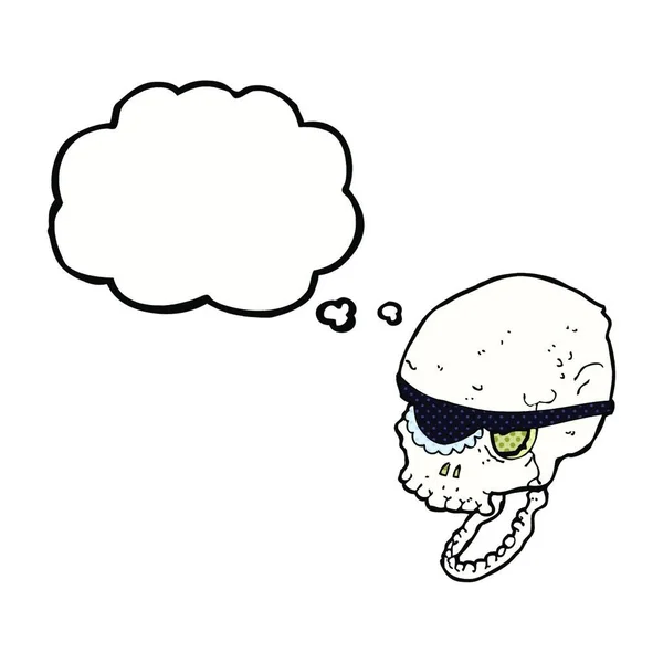 漫画の不気味な頭蓋骨とアイパッチ付き思考バブル — ストックベクタ