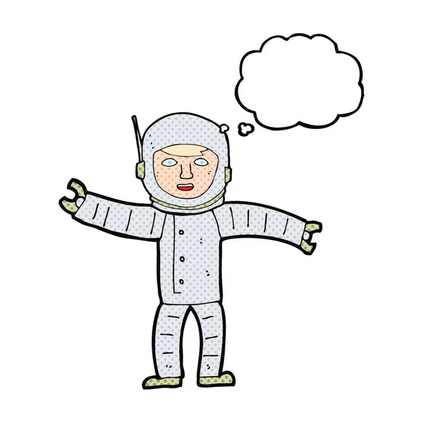 Dibujos Animados Hombre Del Espacio Con Burbuja Pensamiento — Vector de stock