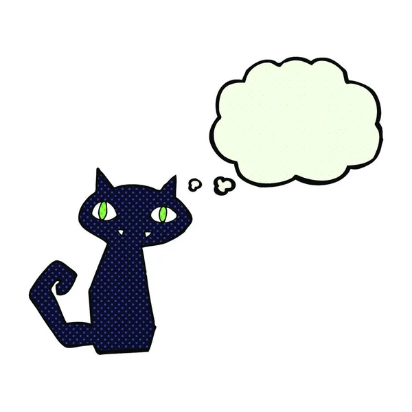 Düşünce Balonu Ile Karikatür Siyah Kedi — Stok Vektör