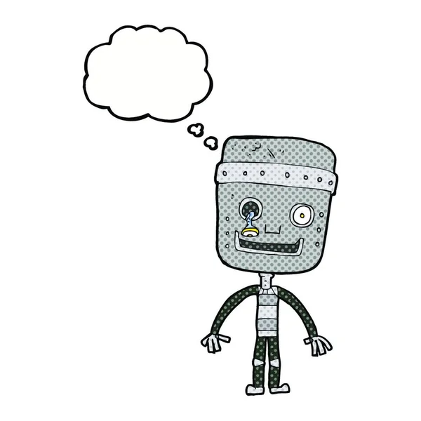 Robot Divertido Dibujos Animados Con Burbuja Pensamiento — Vector de stock