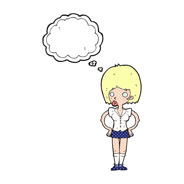 Mujer Dibujos Animados Con Las Manos Las Caderas Con Burbuja — Archivo Imágenes Vectoriales