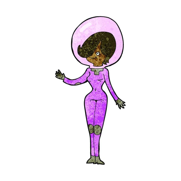 Mujer Espacial Dibujos Animados Aislada Sobre Fondo Blanco — Archivo Imágenes Vectoriales