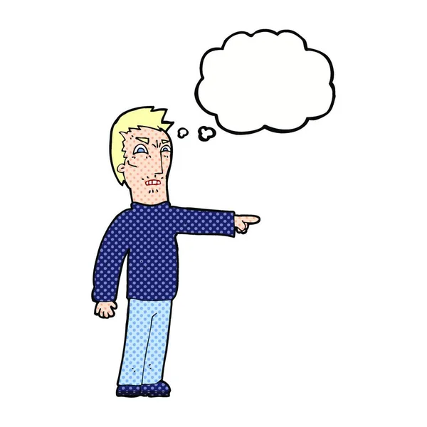 Desenho Animado Homem Irritado Apontando Com Bolha Pensamento — Vetor de Stock